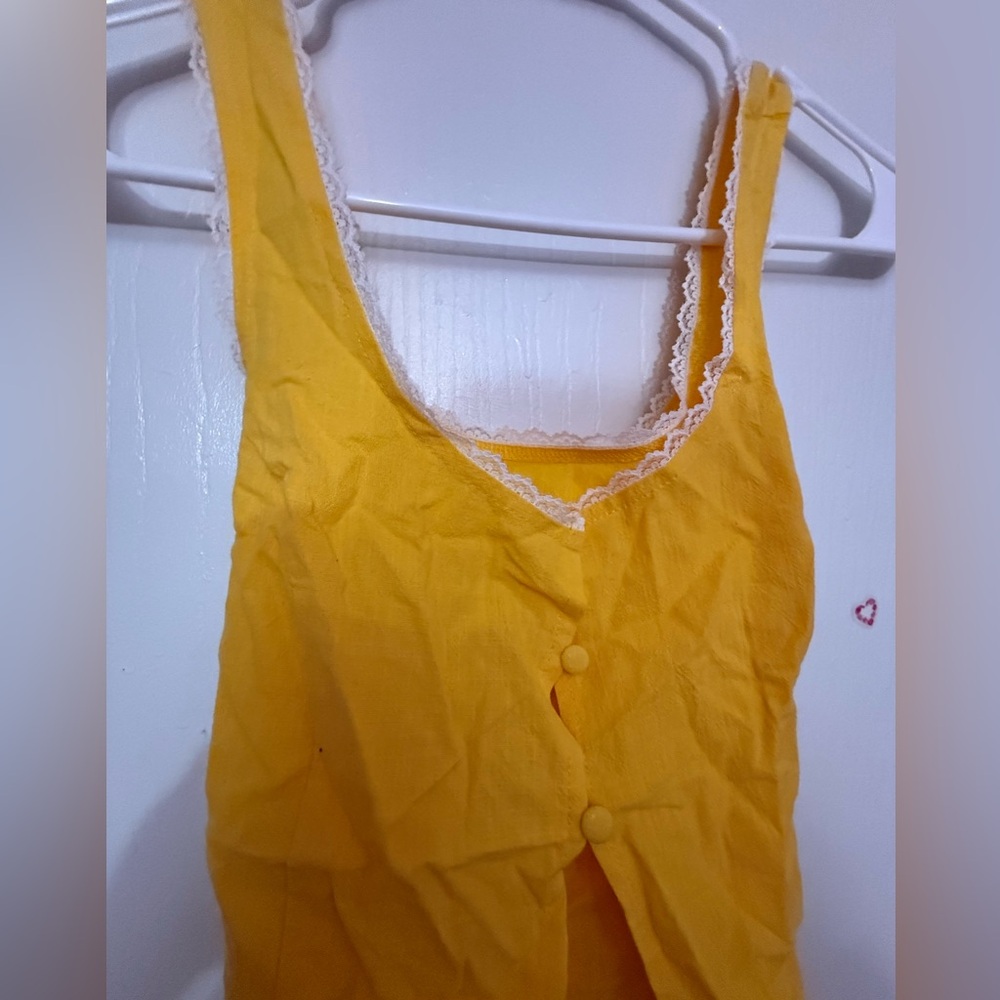 Yellow Lace Trim Tank Top